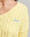 Vintage V Neck Cable Jumper - Pale Yellow