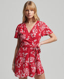 Vintage Mini Wrap Dress - Floral Red