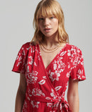 Vintage Mini Wrap Dress - Floral Red