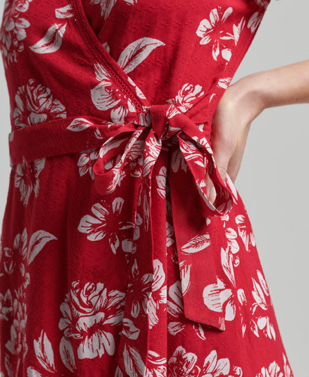 Vintage Mini Wrap Dress - Floral Red