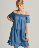 Vintage Off Shoulder Dress - Mid Wash