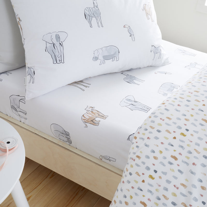 Zoo Animals Fitted Sheet - Pastel