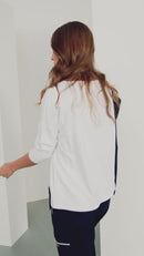 Pocket Detail Jersey Top - Navy/White