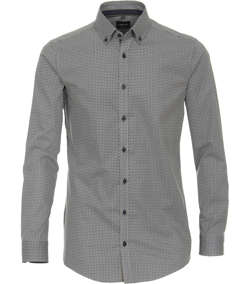 Long Sleeve Body Fit Print Shirt - Green