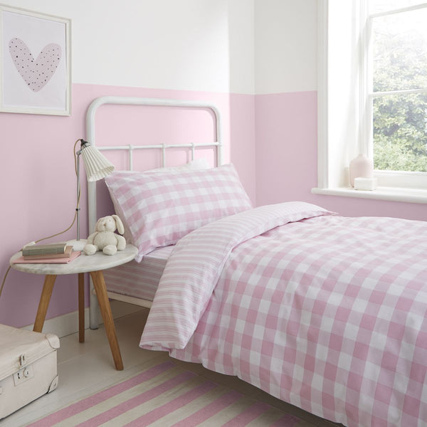 Bianca Check And Stripe Duvet Cover Set - Pink
