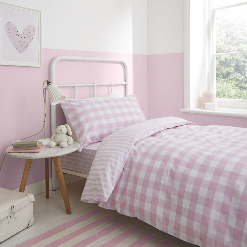 Bianca Check And Stripe Pink Duvet Cover Set Single