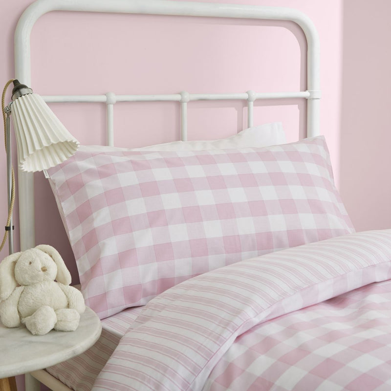 Bianca Check And Stripe Pink Duvet Cover Set Double