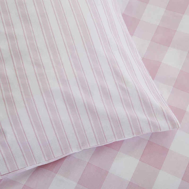 Bianca Check And Stripe Pink Duvet Cover Set Double