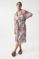 Print Shirt Dress - Orange