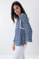 Print Lace Detail Tunic - Blue Print