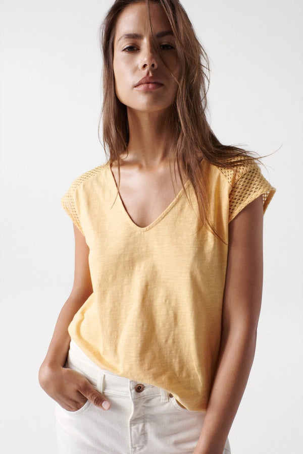 Back Lace Detail T-shirt - Yellow