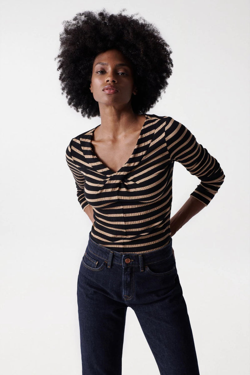 Knot Detail Neck Jumper - Beige Multi