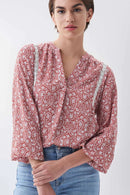 Print Lace Detail Tunic - Beige