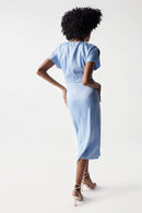 Ruched Effect Midi Dress - Blue