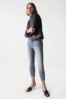 Round Neck Leather Jacket - Black