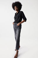 Front Pockets Tencel Shirt - Black