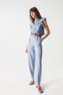 Ruffle Detail Sleeveless Blouse- Blue