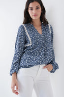 Print Lace Detail Tunic - Blue Print