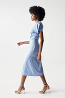 Ruched Effect Midi Dress - Blue