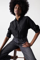 Front Pockets Tencel Shirt - Black