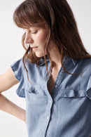 Ruffle Detail Sleeveless Blouse- Blue