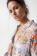 Print Shirt Dress - Orange