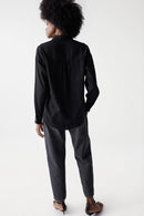 Front Pockets Tencel Shirt - Black