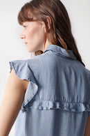 Ruffle Detail Sleeveless Blouse- Blue