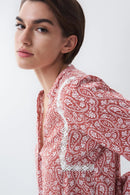 Print Lace Detail Tunic - Beige