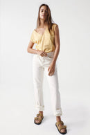 Back Lace Detail T-shirt - Yellow