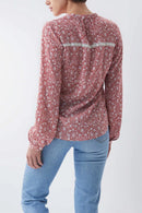 Print Lace Detail Tunic - Beige