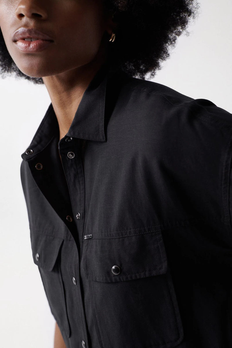Front Pockets Tencel Shirt - Black