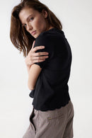 English Embroidery Plain T-shirt - Black