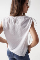 Ruched Detail Textured Top - White