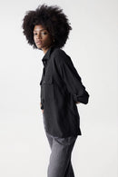 Front Pockets Tencel Shirt - Black