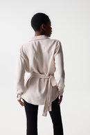 Satin Feel V Neck Blouse- Beige