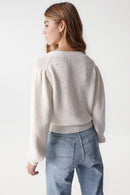 V-Neck Balloon Sleeve Cardigan - Beige