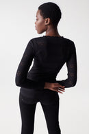 Round Neck Lace Detail Top - Black