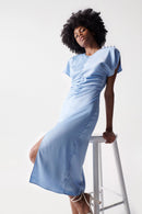 Ruched Effect Midi Dress - Blue