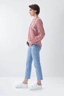 Print Lace Detail Tunic - Beige