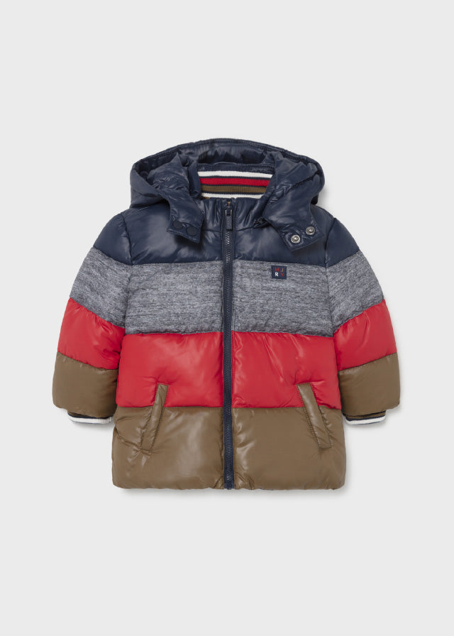 Padded Colour Block Coat - Red