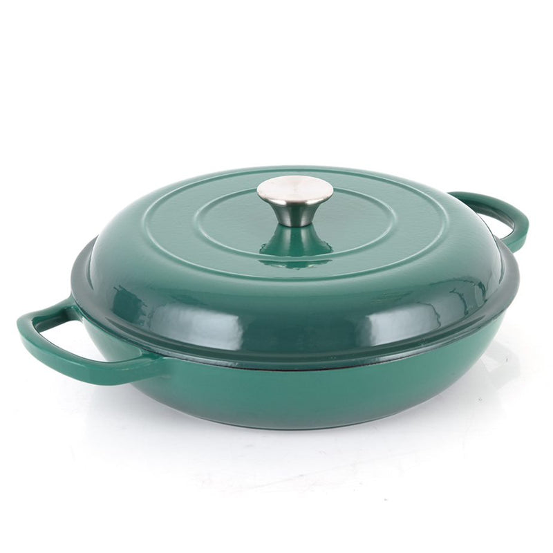 30cm Cast Iron Shallow Casserole - Emerald Green