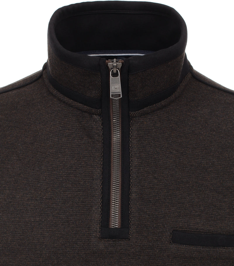 Contrast Collar 1/2 Zip Jumper - Wood Brown