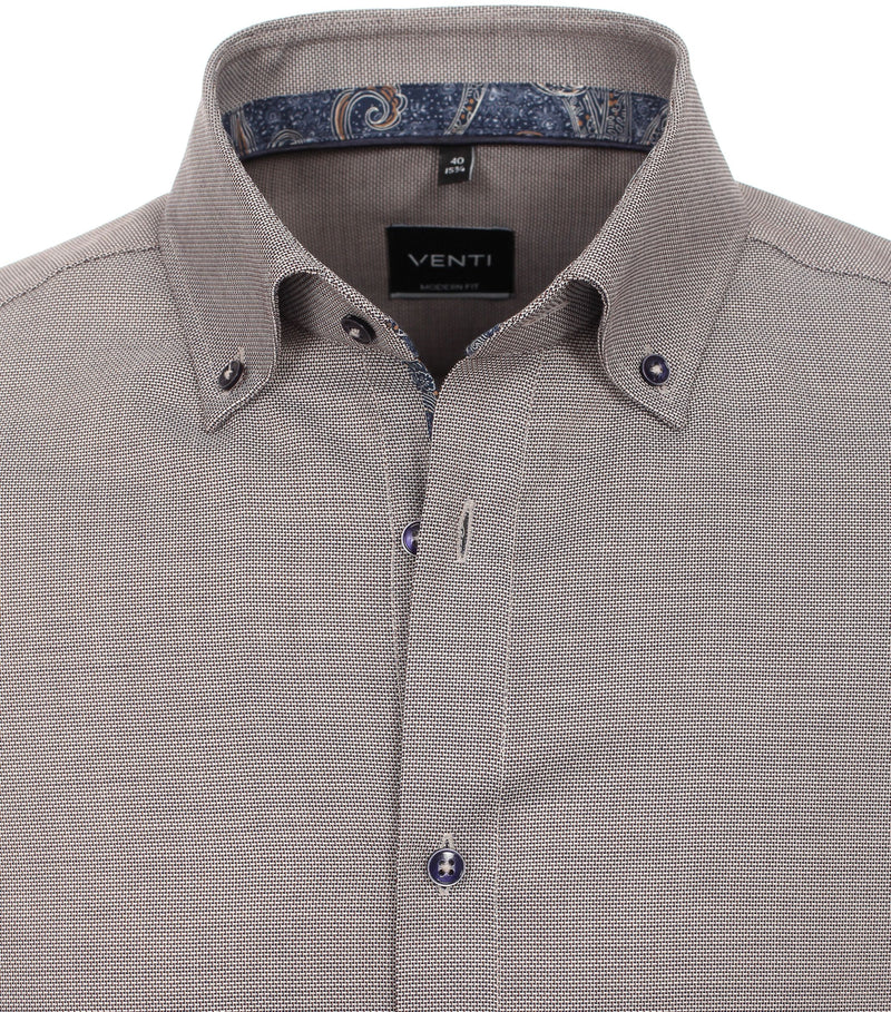 Plain Button Down Long Sleeve Shirt - Brown