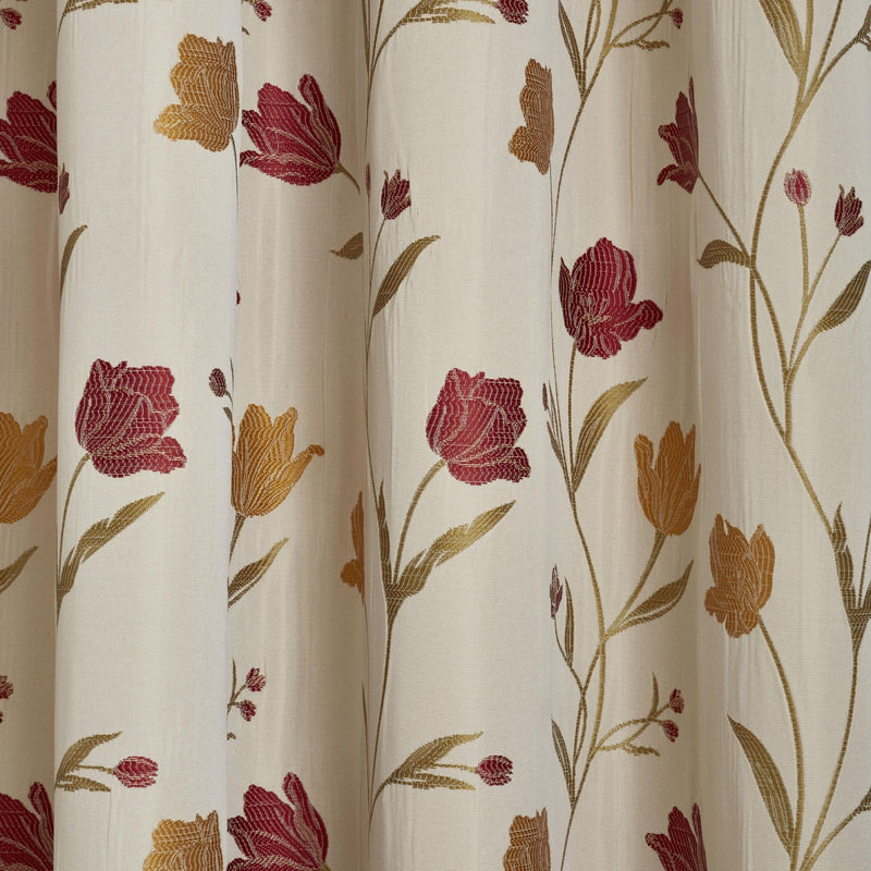 Juliette Natural/Red Readymade Pencil Pleat Curtains - 90" x 90"