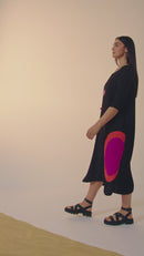 Color Circles Pleated Dress - Black/Coral