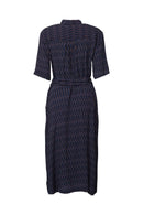 Belted Print Dress - Navy