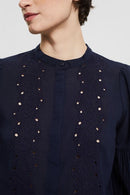 Casual Puff Sleeve Blouse - Navy