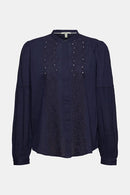 Casual Puff Sleeve Blouse - Navy