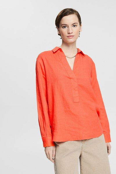 Collection Linen Blouse - Coral Orange